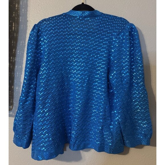 ST JOHN VINTAGE Sequin Jacket L 80's Blue Wedding Formal Party Cruise Holiday - Picture 14 of 15